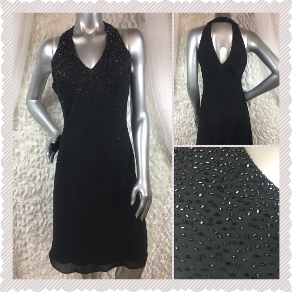 CACHET | Beaded V Neck Black Cocktail Dress